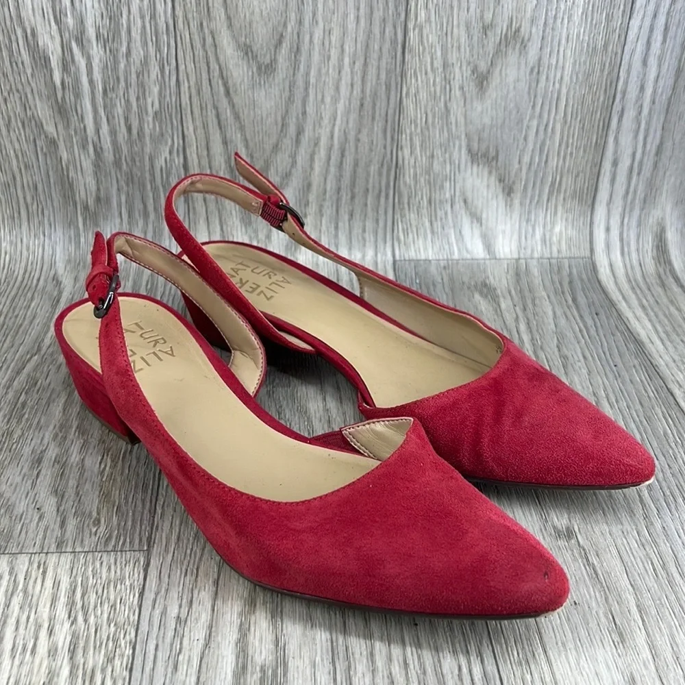 Naturalizer Banks Red Suede Slingback Buckle Low Chunky Heel